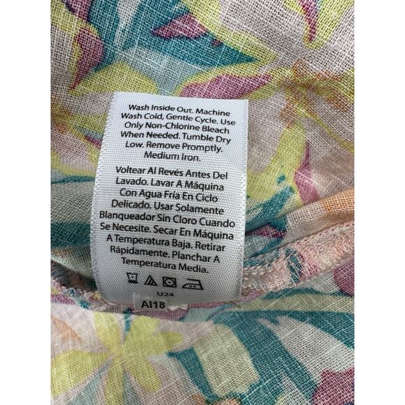 Womens Linen Floral Sleeveless Polo Large Lightweight Flowy Tropical Vacation - Picture 6 of 9